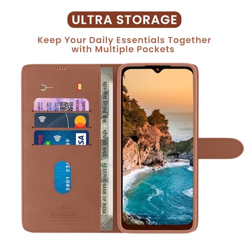 Image of KIVANO LUXE Compatible for Poco X4 Pro 5G Luxury Handmade Leather Magnetic Flip Folio Case | Card Holder & Kickstand | Slim Protective Cover | Unisex - Dark Brown
