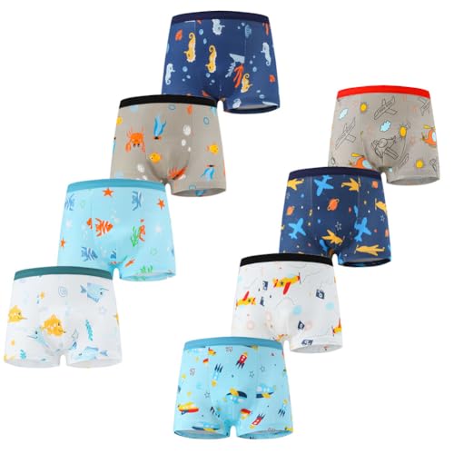 FedMois Jungen Boxershorts Unterhosen Baumwolle Pantys Unterwäsche 8er Pack, Flugzeuge und Schiffe, 3-5 Jahre