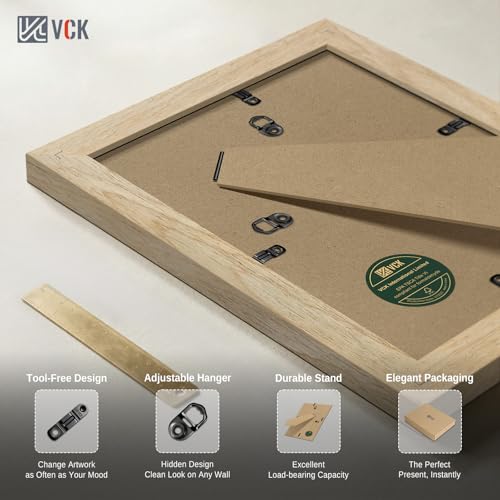 Image of VCK 5x7 Picture Frame 5 Pack, Natural Wood, 4x6 Mat, Glass, for Photo Print
