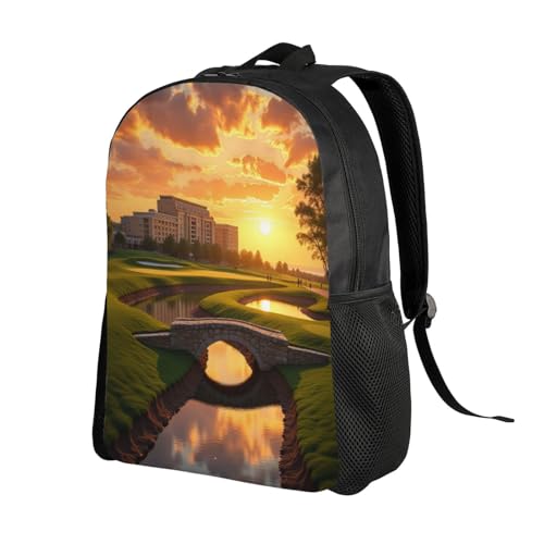 Comfort Fit Unisex Stone Bridge Over Pond Front of Large Building Backpack Durable Daily Commute Travel Adventures 16 in2