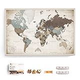 Hochwertige Canvas Weltkarte mit Kork-Pinnwand - Deutsche Beschriftung - Dekorative Wanddeko für alle Zimmer - Leinwandbilder mit Weltkarte Motiv (120x80 cm, Muster 25)