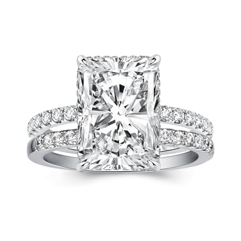 Effinny 4.0ct Radiant Cut Engagement Ring Set,Rectangle Crushed Ice D Color 925 Sterling Silver Bridal Set with Half Eternity Wedding Ring (White Gold, 6) Cover