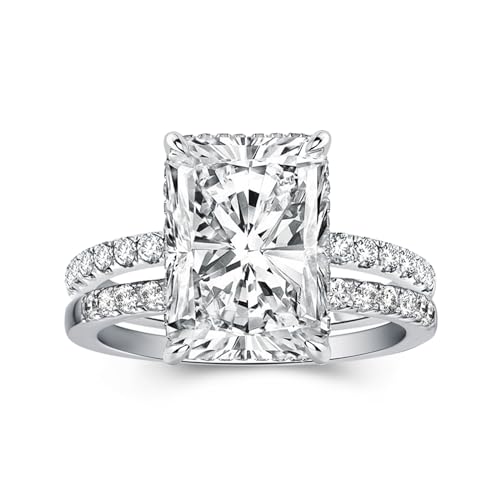 4.0ct Radiant Cut Engagement Ring Set,Rectangle Crushed Ice D Color 925 Sterling Silver Bridal Ring Set with Half Eternity Wedding Band