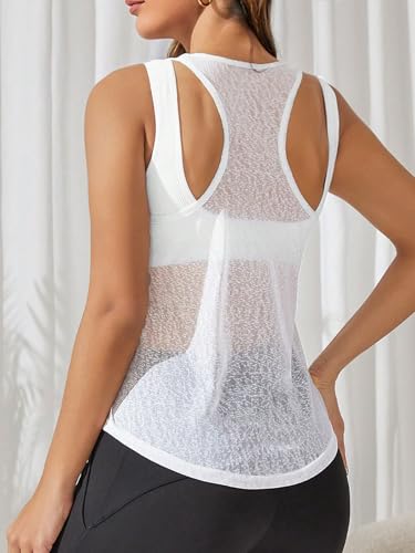 SweatyRocks Women's Scoop Neck Sleeveless Sheer Racerback Workout Tank Top Athletic Shirts2