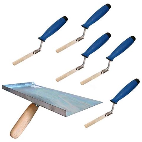Proper Tools Jointing Set with Finger Trowels and Mortal Handle - 6PCS - Rubber Handle - for Pointing, Bricklaying, Jointing, DIY Cover