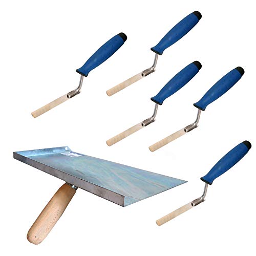 Proper Tools Jointing Set with Finger Trowels and Mortal Handle - 6PCS - Wooden Handle - for Pointing, Bricklaying, Jointing, DIY