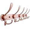 Dseap coat rack wall mounted 5 tri hooks heavy duty stainless steel metal coat hook rail for coat hat towel purse robes mudroom bathroom entryway rose gold  urban country home decor