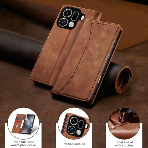 Image of Jasonyu Cover for OPPO Find X9 Pro Flip PU Leather Case, Wallet Cover, Stand Function, Magnetic, Card Slots, TPU Bumper Case (Brown)