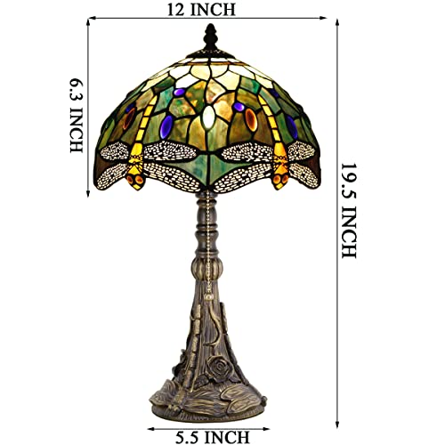 Zjart Tiffany Lamp Reading Lamp Stained Glass Dragonfly Table Lamp W12H19 Inch Antique Bedside Nightstand Desktop Work Study Light Decor Home Kids Bedroom Living Room Office Pull Chain Switch #TOP6