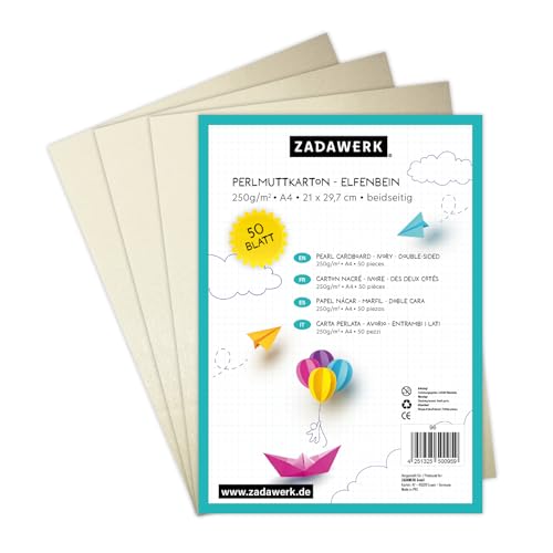 Zadawerk Papel Nácar - 250 G M - A4 - Marfil - 50 Piezas - Para Invitaciones - Cartas - Para Artesanías - Nobles Zadawerk Papel Nácar - 250 G M - A4 - Marfil - 50 Piezas - Para Invitaciones - Cartas - Para Artesanías - Nobles