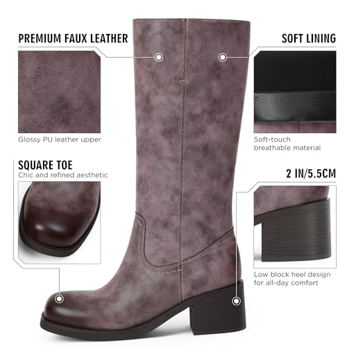Image of Adolilove Mid Calf Boots for Women Chunky Block Low Heel Square Toe Comfortable Casual Trendy Stylish Boots