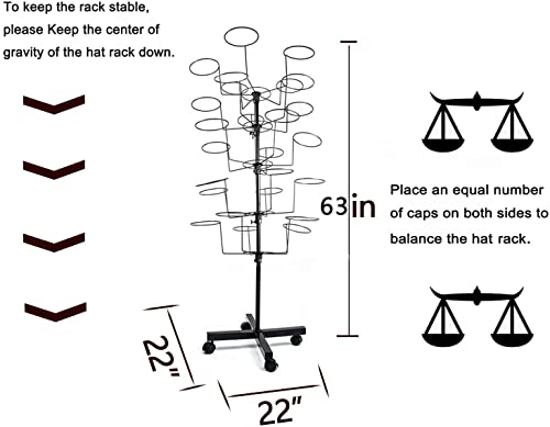 uyoyous Modern Hat Rack Display, Freestanding Metal Hat Organizer Rack, 5-Tier Wig Display Stand with 25 Circular Hooks, Metal Floor Rack for Hats and Wigs