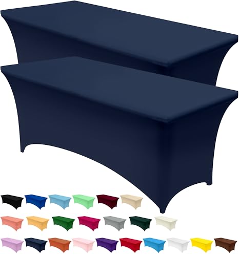 Utopia Kitchen Spandex Tablecloth 2 Pack [6FT, Navy Blue] Tight, Fitted, Washable and Wrinkle Resistant Stretch Table Cloth Rectangle Cover for Trade Show, Weddings & Parties [72Lx30Wx30H Inch] by Utopia Kitchen - Used condition - US$16.24