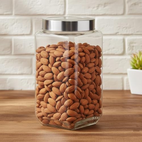 Image of Glassbunny Cube 4000ml Glass Square Shape Transparent Jars & Containers for Kitchen Pantry, Snacks, Masala, Pickles, Coffee Beans Storage with Steel See Through Lid 1Pc