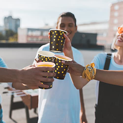 100 Pcs Black Paper Cups Black Disposable Cups Gold Foil Paper Cups Polka Dot Black Solo Cups 9 Oz Black Gold Party Cups For Wedding Baby Shower Bridal Shower Birthday Anniversary Party Supplies #TOP3