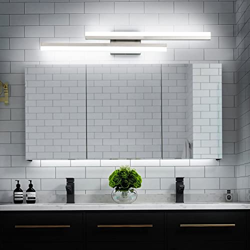 Image of PRESDE 32 Inch LED Bathroom Vanity Light Bar, Modern Brushed Nickel Bath Lighting Fixture Over Mirror Dimmable