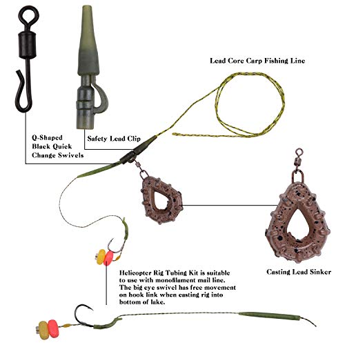 Carp Fishing Hair Rigs Kit, Carp Rigs with Sinker Corn Bait Curved Barbed Hook Swivel Fishing Equipment Accessories