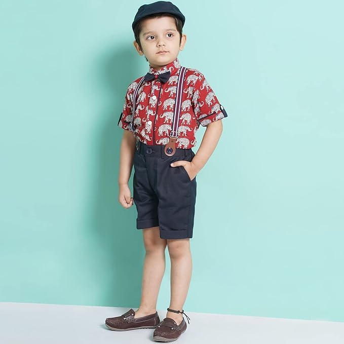 Image of AJ DEZINES Kids Casual Wear Clothing Cotton Shirt Short Set For Boys