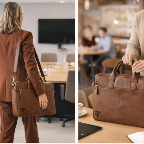 Image of TRUFLO Vegan Leather (PU) Laptop Messenger Bag | Fits up to 15.6-inch Laptop | Slim Office & Travel Shoulder Bag