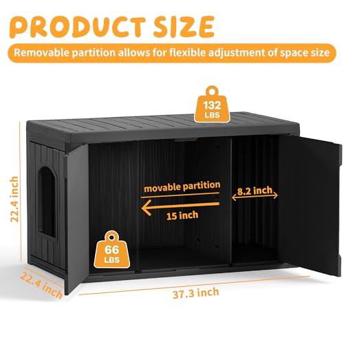 Image of Cat Litter Box Enclosure,Multi-Functional Hidden Litter Box Furniture Cabinet with Adjustable Partition & Side End Table, Indoor Outdoor Cat House with Double Doors,Easy to Clean & Assemble, Black