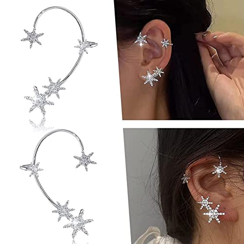 Super Flash Snowflake Ear Hook, Snowflake Earrings For Women Snowflake Wrap Around Ear Earrings For Girls No Piercing Ear Clips Ear Cuff For Women Valentines Day Gift For Women, 1Pair #TOP6