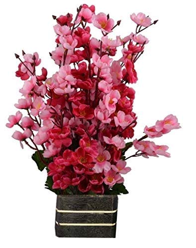SOFIXArtificial Orchid Blossom Flower with Wood Pot (Red, Pink)