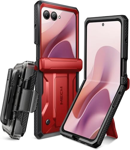 Étui Motorola Razr 50 protection militaire à charnière avec clip de ceinture antidérapant rouge