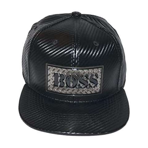 Popfizzy Boss Hat, Men’s Hip Hop Flat Brim Baseball Caps, Snapback PU Leather Trucker Hat, Boss 10, Large Cover
