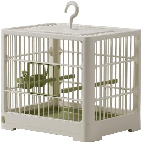 Travel Bird Cage Bird Travel Carrier Ornamental Birdcages Features Standing Pole Detachable Tray & Hook Handle for Parakeets (Gray)