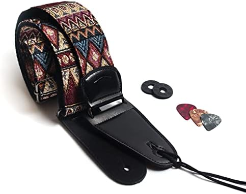 Guitar Strap For Bass, Electric & Acoustic Guitar, Strap Locks Included (Ruby), One Size (LMR00_02)