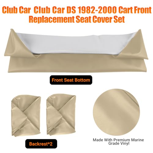 Image of Golf Cart Front Seat Covers Beige Micro Fiber Leather Seat Covers Replacement for Club Car DS 1982-2000, Staple On