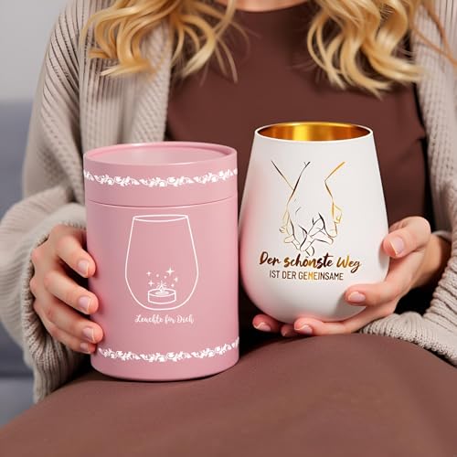 Windlicht Glas mit Geschenkbox, Geschenk zur Hochzeit, Hochzeitsgeschenk Hochzeitstag Jahrestag Valentinstag Jubiläum Brautpaar, Windlichter Teelichthalter mit Gravur Spruch: Der schönste Weg