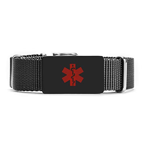 Emergency ID Bracelets Sport Nylon Wristband Waterproof Medical Alert ID Jewelry for Men Women Personalized Medical ID Alert Bracelets Adjustable 6 to 9 inches