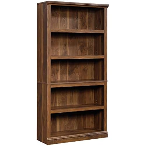 Sauder 5 Tier Book Shelf Wooden Bookcase Multipurpose Bookshelf for Home Office, Living Room, in Grand Walnut