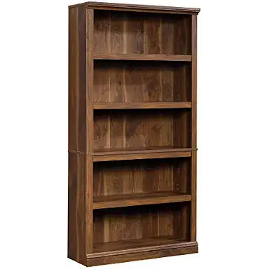 Sauder 5 Tier Book Shelf Wooden Bookcase Multipurpose Bookshelf for Home Office, Living Room, in Grand Walnut
