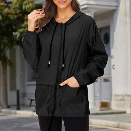 Women's Lightweight Packable Rain Jacket Waterproof Hooded Windbreaker for Hiking and Travel4