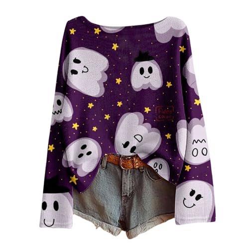Halloween Pullover Damen Pyjama Halloween-Kostüm Herbst Halloweenkostüm Für Kleidung Kostüm Helloweenkostüm Hoodie Teenager Cute Sweatshirt Ohne Kapuze Erwachsene Kinder Oversize Sexy,Dunkelviolett,S