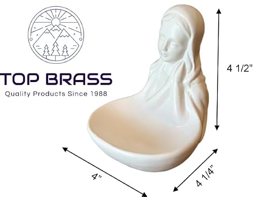 Top Brass Porcelain Rosary/Jewelry Holder - Blessed Virgin Mary/Lady of Grace Angelic Madonna Prayer Bead Necklace Tray Decor - Thumbnail 4