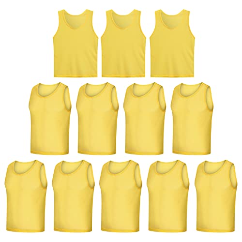LTHYTY 12 Pack Scrimmage Vest/Team Training Jerseys/Sports Pinnies/Practice Jerseys/Soccer Bibs with Carry Bag (as1, Alpha, l, Regular, Regular, Yellow)