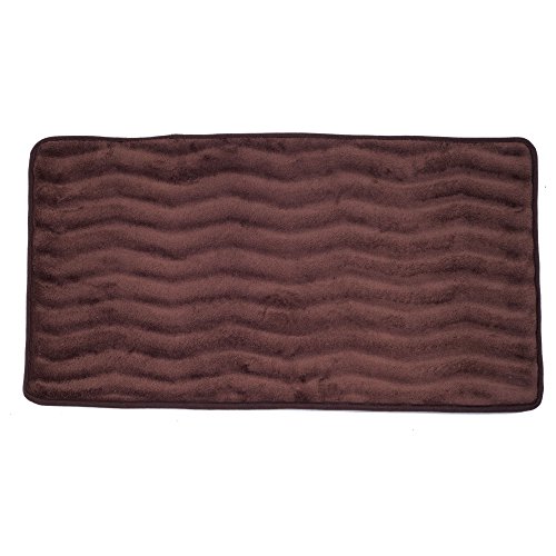Microfiber Memory Foam Bathmat ? Oversized Padded Nonslip Accent Rug for Bathroom, Kitchen, Laundry Room, Wave Pattern by Lavish Home (Chocolate)