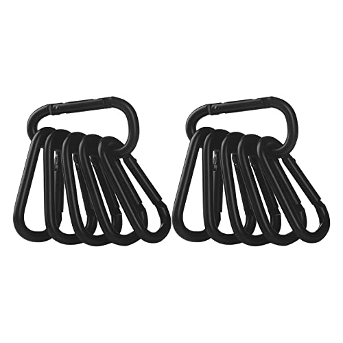 Booms Fishing CC2 Black Carabiner Clip, 2.3" Small Caribeaner Keychain, Multi-use Aluminium D Ring Caribeener Clips, 12 Pack
