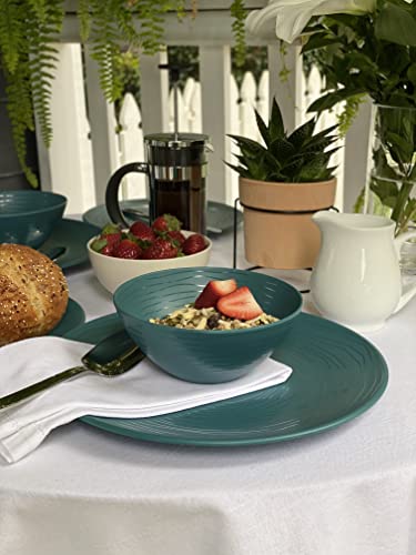 Bzyoo Bpa-Free Dishwasher Safe 100% Melamine Plate & Bowl Set Casual Dining Indoor And Outdoor Dining Holiday Party (12 Pcs Dinnerware Set, Service For 4, Organica Blue) #TOP5