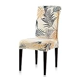 Subrtex Printed Leaf Stretchable Dining Room Chair Slipcover (4 Pieces, Yellow)