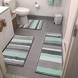 Vaukki 3 Piece Bathroom Rugs Set, Non Slip Shaggy Microfiber Bath Shower Mats Set, Plush Absorbent W