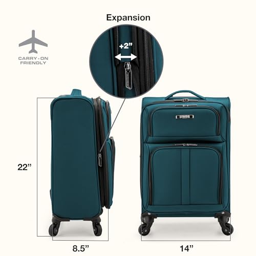 Image of U.S. Traveler Anzio Softside Expandable Luggage with Spinner Wheels, Teal, 22-Inch Carry-on