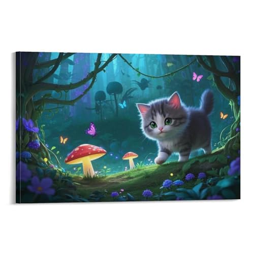 Peinture tableaux Forest Grey chat imprimé sur toile murale d'art pour salon chic