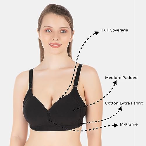 Image of Tweens Lite Wite - Minimiser Medium Padded Cotton Lycra Bra (Plus Size) - Triple Hook - Full Coverage - Wirefree - Seamless T-Shirt Bra