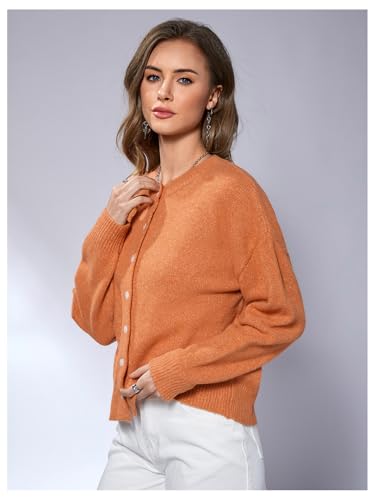 Image of SweatyRocks Women's Fall Button Down Lightweight Cardigan Ribbed Knit Long Sleeve Crew Neck Sweater