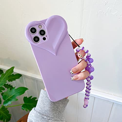 Coque iPhone 11 violette avec bracelet perles et cordon