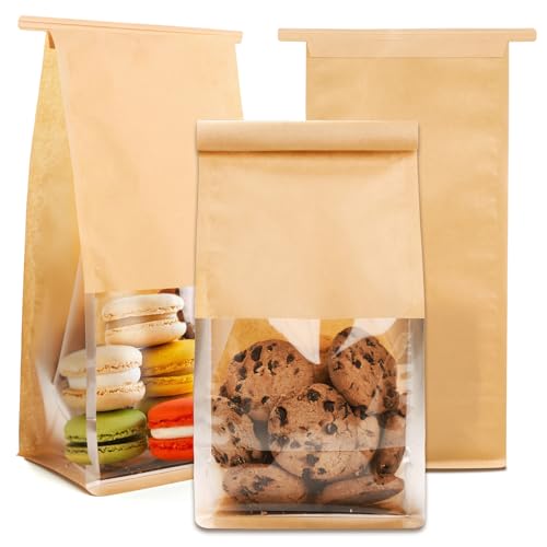 60 Pcs Small Bakery Bags with Window 3.9x5.1x11.2 Inches Ties Lock Cookie Packaging Bag Resealable Paper Treat Bags for Homemade Breads Popcorn Candies Treats Snacks Baked Goods Packaging